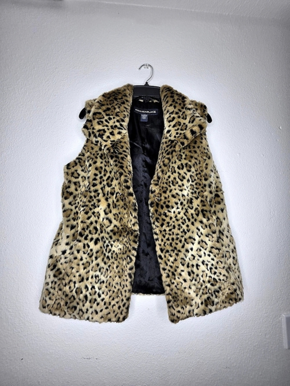 Kristen Blake Leopard Print Collared Lined Vest Pockets Medium Beige Black - Picture 2 of 11